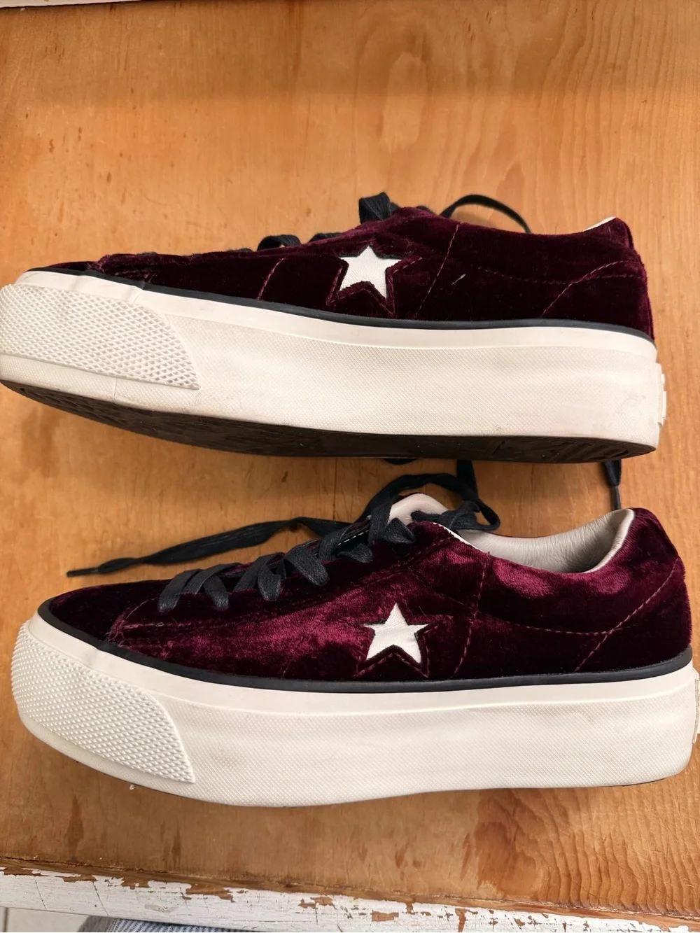 Converse, One Star, Velvet Ox Blood Platform Sneakers, sz 6.5